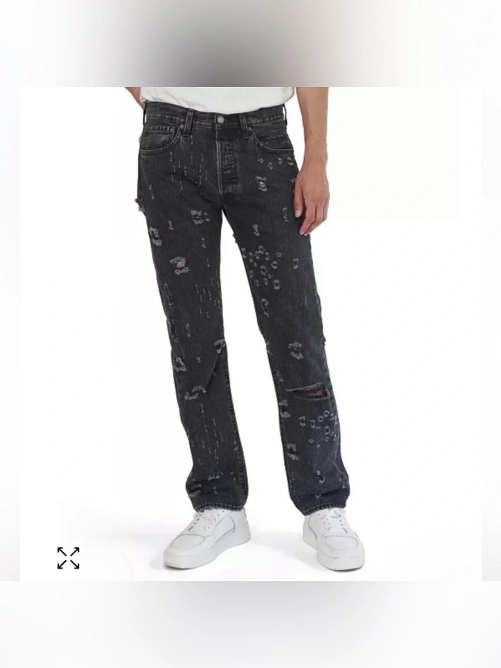 Levis Mens 501 Original Black Distressed Jeans Sz 40x30 NWT